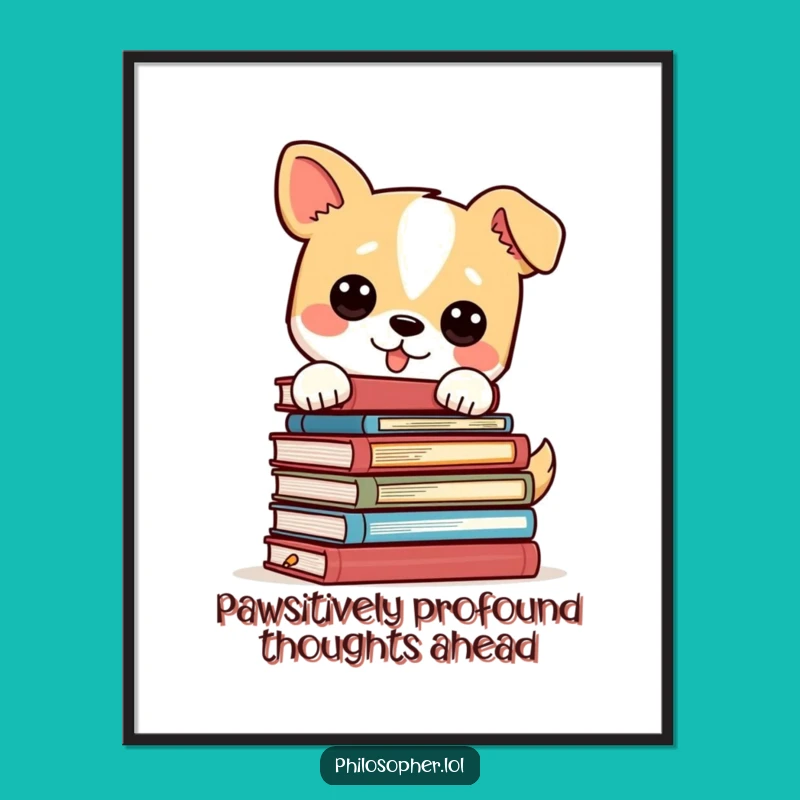 Free Printable Wall Art: Funny Dog Balancing Philosophy Books - Quirky Downloadable Decor