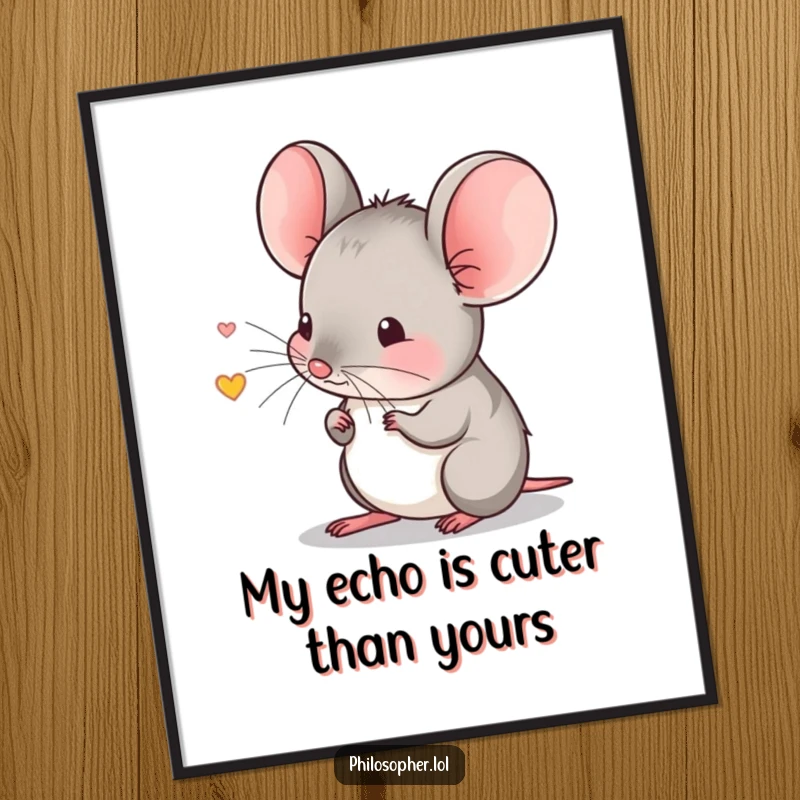 Funny Free Printable Wall Art: Shy mouse focused, listening intently to a very small, quiet echo.