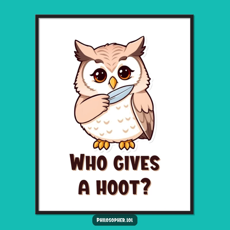 Free Printable Wall Art: Thoughtful Owl Contemplation Funny Downloadable Piece