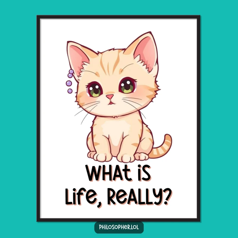 Funny Free Printable Wall Art: Kitten Pondering Question Mark Humorous Downloadable Decor