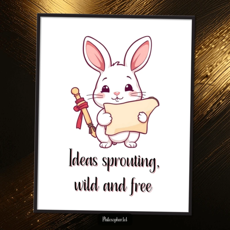 Funny Free Printable Wall Art: A playful rabbit holds a scroll, looking inspired and ready to create artistic magic.