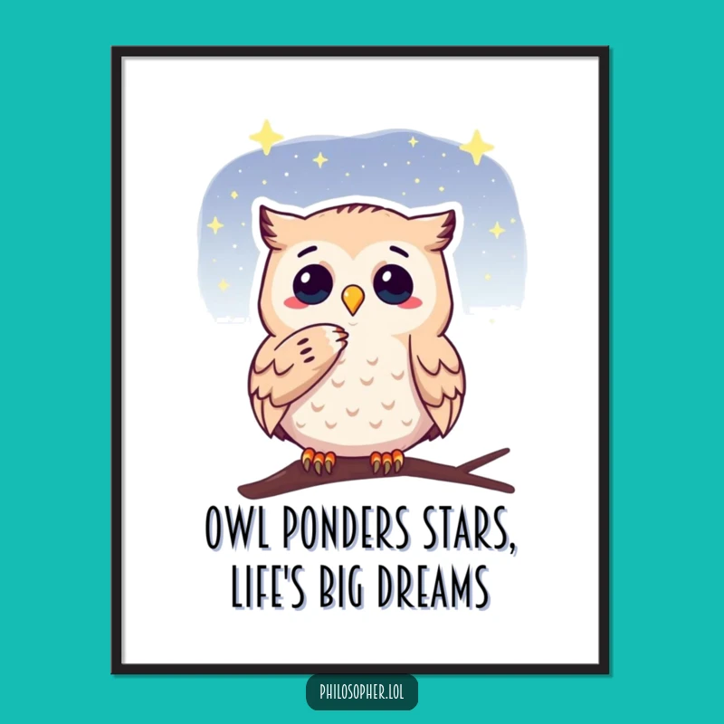 Funny Free Printable Wall Art: Wise Owl Gazing at Stars, Downloadable Intellectual Decor