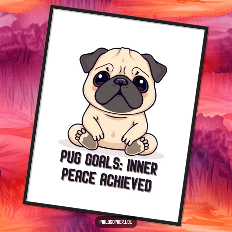 Funny Free Printable Wall Art: A contented pug meditating peacefully, bringing humorous zen to any room, a downloadable gift.