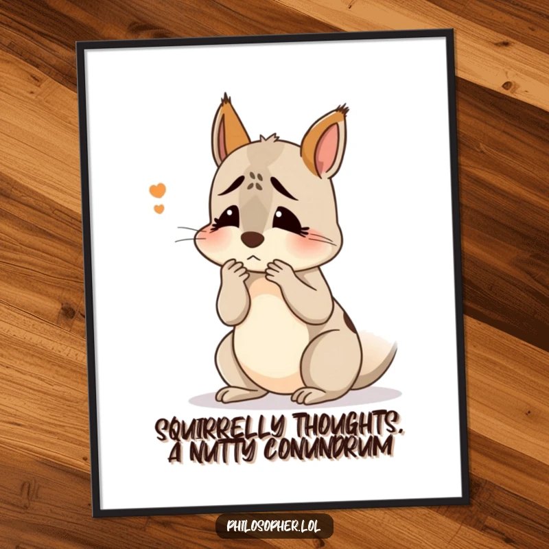 Funny Free Printable Wall Art of a confused squirrel scratching its head, deep in thought, quirky downloadable decor.