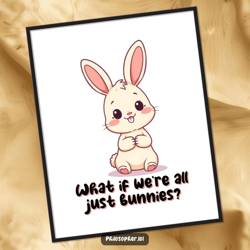 Funny Free Printable Wall Art: A happy bunny looking curiously at a giant question mark, adding a whimsical touch.