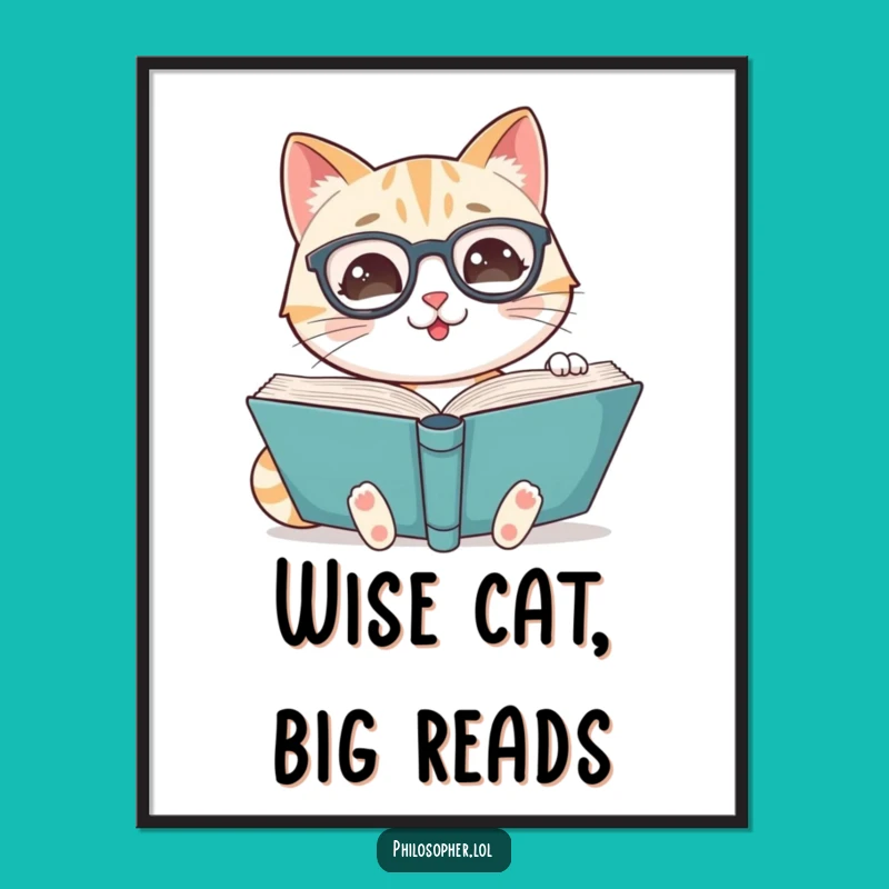 Funny Free Printable Wall Art: Scholarly Cat Reading, Quirky Downloadable Decor for Book Nooks