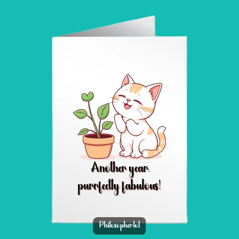 Free Printable Bday Card: Cat's Plant Secrets Funny Downloadable Gift for Cat Lovers