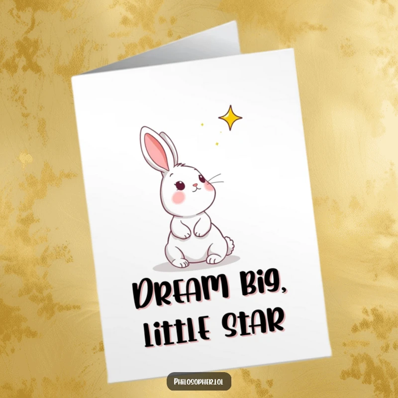 Funny Free Printable Birthday Card with a playful rabbit gazing at a distant star, dreaming sweet wishes.