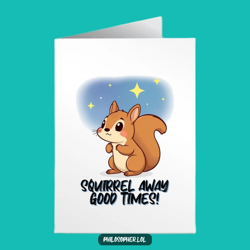 Free Printable Birthday Card: Squirrel Gazing at Stars - Funny Downloadable Gift