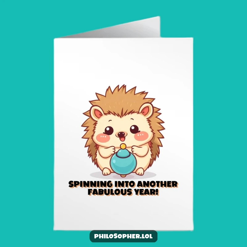 Free Printable Hedgehog Birthday Card: Funny Spinning Top Design Downloadable Gift