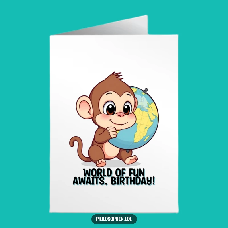 Free Printable Monkey Globe Birthday Card: Funny Downloadable Gift for Laughs