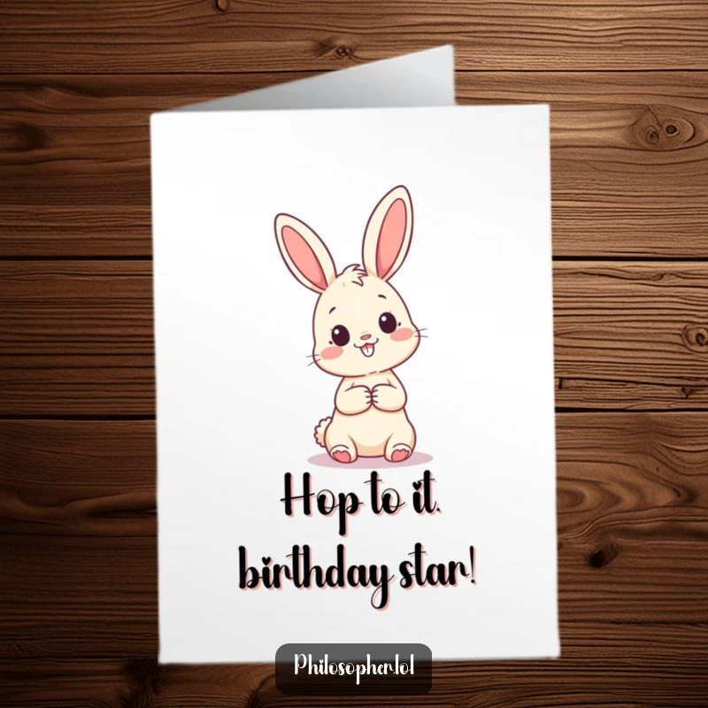 Funny Free Printable Birthday Card: A happy bunny looking thoughtfully at a giant, floating question mark, inviting birthday questions.