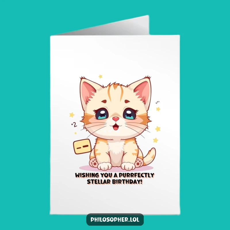 Free Printable Kitten Math Birthday Card: Funny Starry Eyes Downloadable Gift!