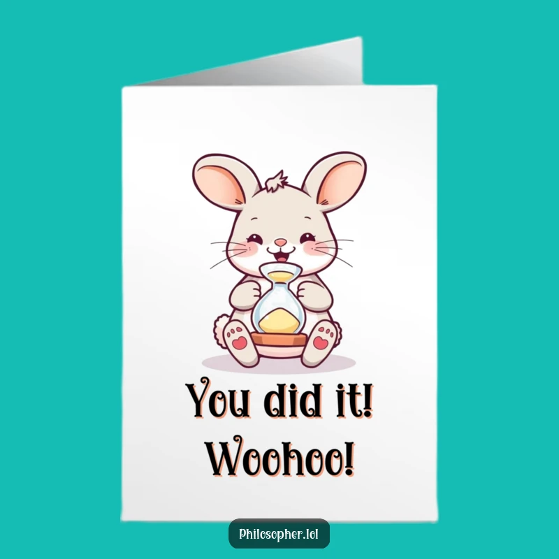 Free Printable Congrats Card: Bunny's Hourglass Funny Downloadable Gift for Achievements