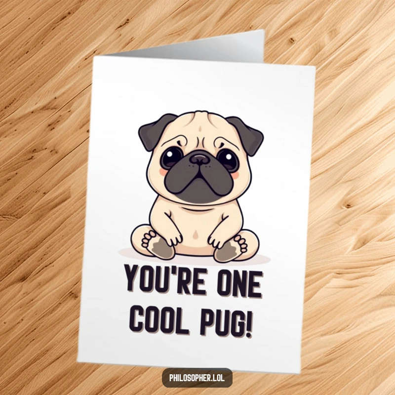 Funny Free Printable Congrats Card: Calm pug meditating, a humorous way to celebrate achievements with a downloadable gift.