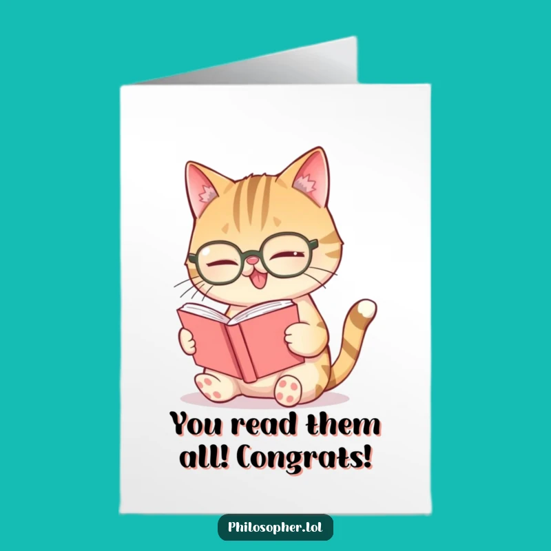 Free Printable Giggling Cat Congrats Card: Funny Book Lover Downloadable Gift!
