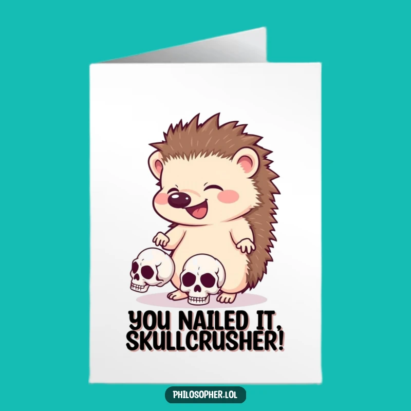 Free Printable Hedgehog Skull Congrats Card: Quirky Downloadable Gift for Success