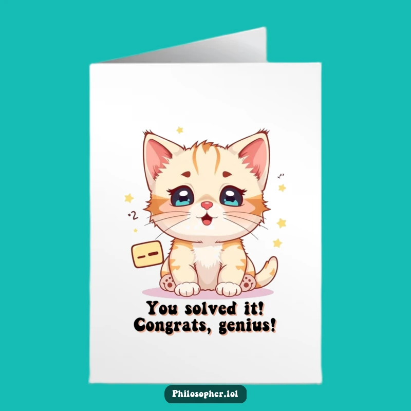 Free Printable Kitten Math Congrats Card: Funny Starry Eyes Downloadable Gift!
