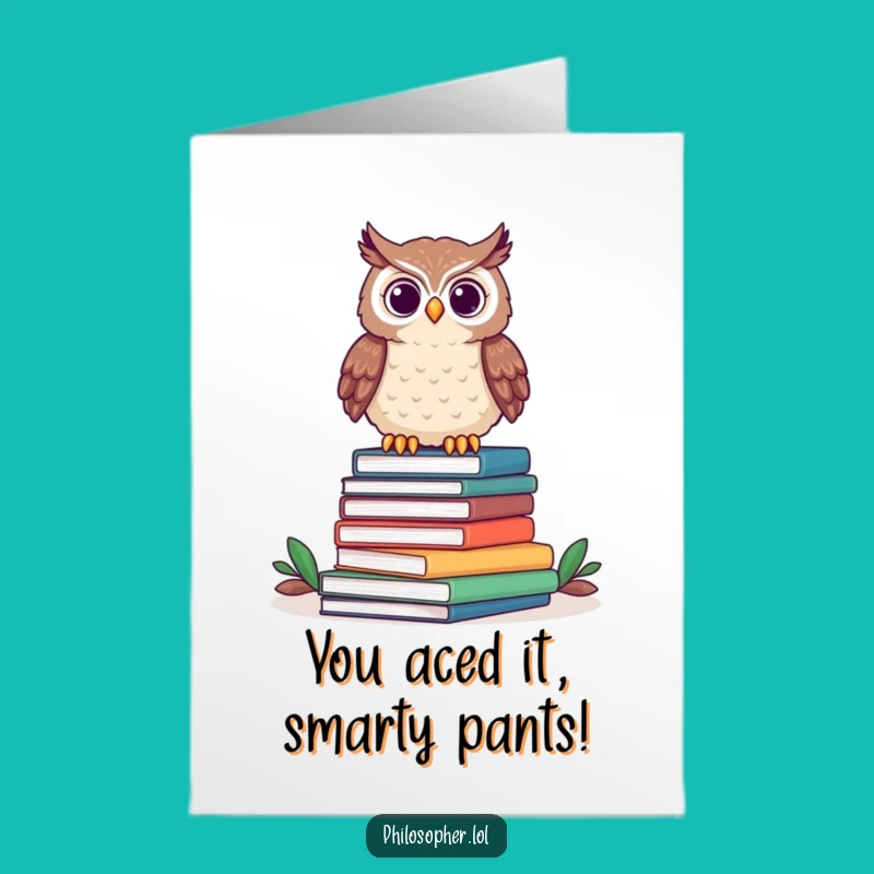 Free Printable Owl Congrats Card: Wise Book Pile Design Downloadable Gift