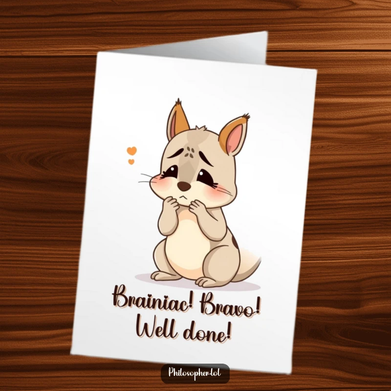 Funny Free Printable Congratulations Card of a confused squirrel scratching its head, a funny take on achievement, downloadable art.