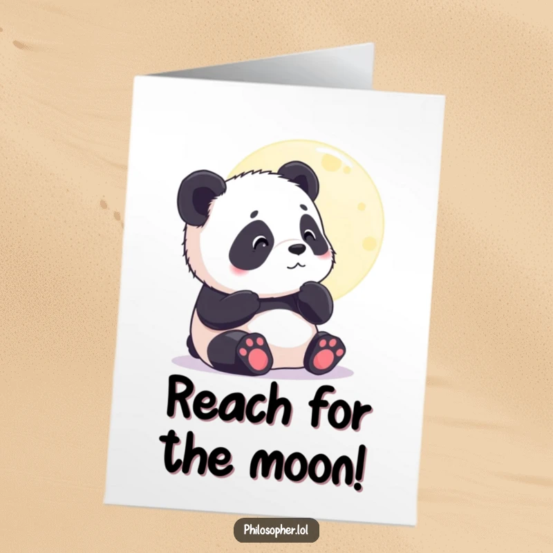 Funny Free Printable Congrats Card: Panda cub gazing thoughtfully at the moon, a celestial and humorous downloadable greeting.