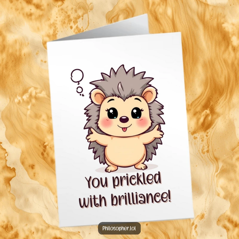 Funny Free Printable Congratulations Card: Hedgehog dramatically gestures profound thoughts, an intellectual downloadable gift.
