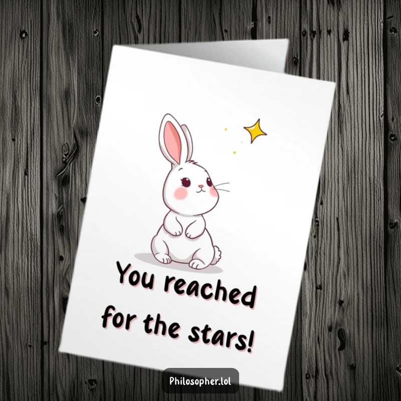 Funny Free Printable Congratulations Card featuring a playful rabbit looking up at a star, symbolizing dreams.