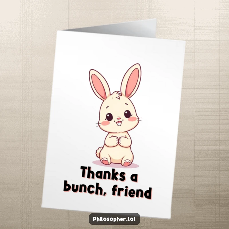 Funny Free Printable Thank You Card: A happy bunny contemplating a large question mark, perfect for expressing thanks.