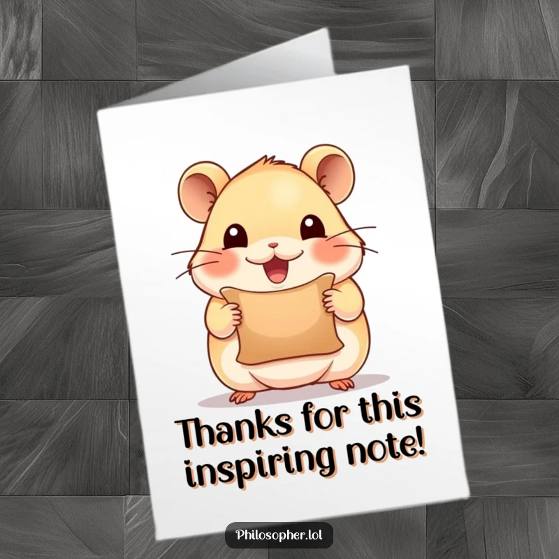 Funny Free Printable Thank You Card: A beaming hamster holding a scroll, inspired to say thank you.