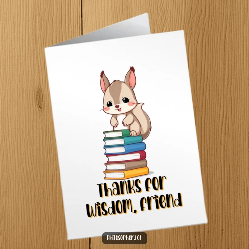 Funny Free Printable Thank You Card: Grateful squirrel holding a book, offering thanks, downloadable appreciation.