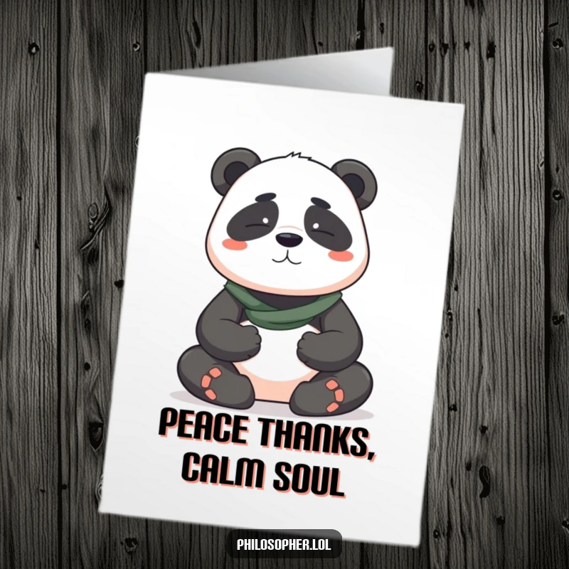 Funny Free Printable Thank You Card: Panda meditating with a serene expression, offering thanks, downloadable calm.
