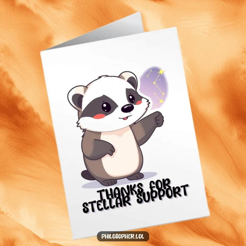 Funny Free Printable Thank You Card: Proud badger gazing at a constellation, a humorous and stellar way to say thanks.