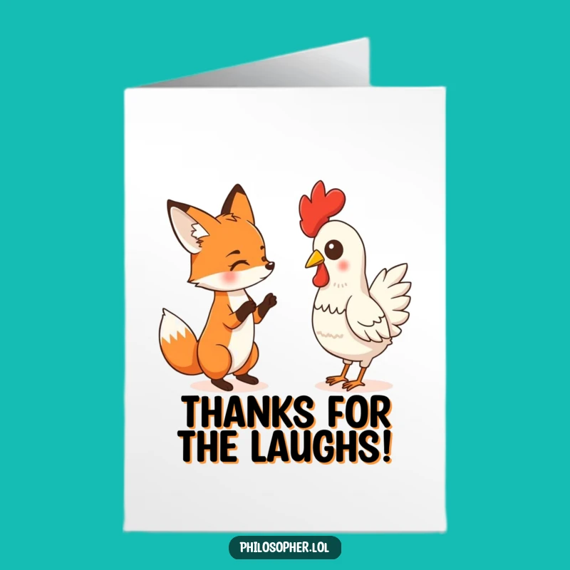 Free Printable Thank You Card: Fox & Chicken Humor, Downloadable Gift