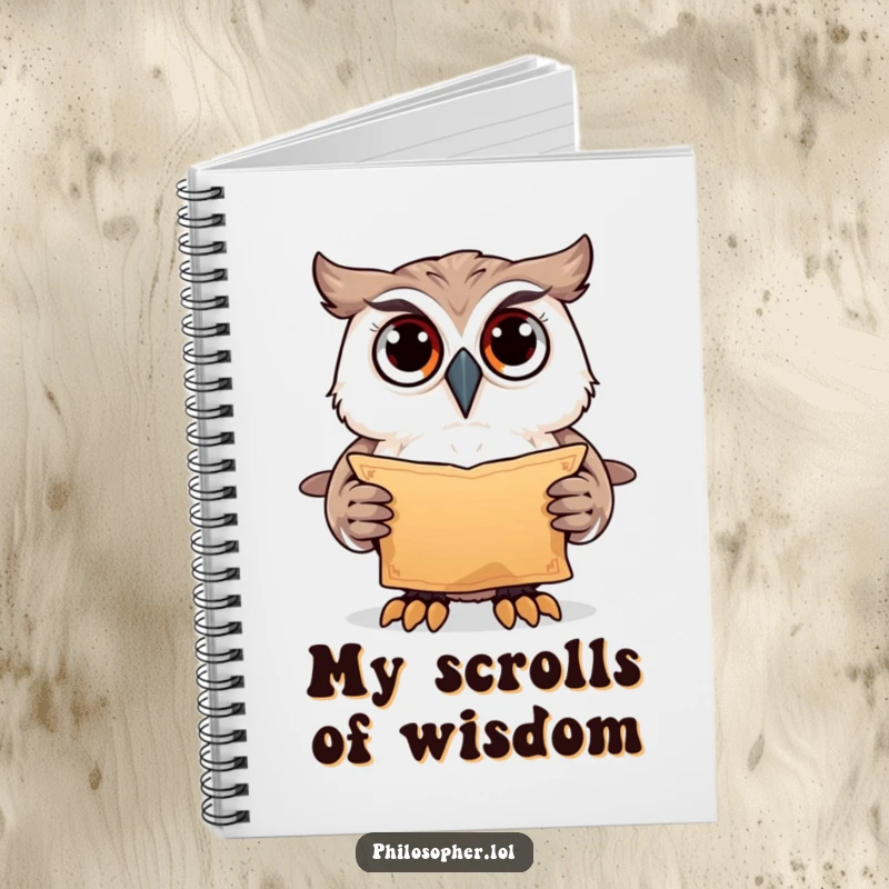 Funny owl holding scroll, lined notebook, mysterious stationery, great funny gift for note-takers.