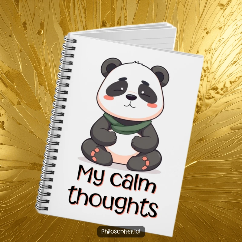 Funny notebook cover featuring a brave panda in a serene meditation pose, perfect for journaling peaceful thoughts and humorous reflections.