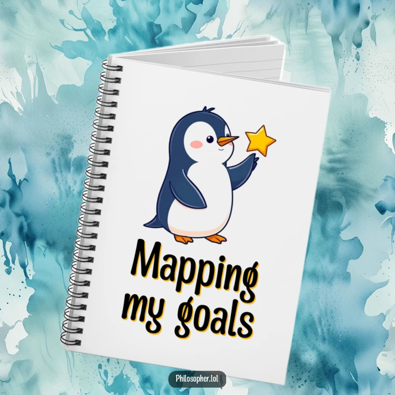 Funny penguin notebook featuring a wise bird pointing at a star, perfect for writing dreams.