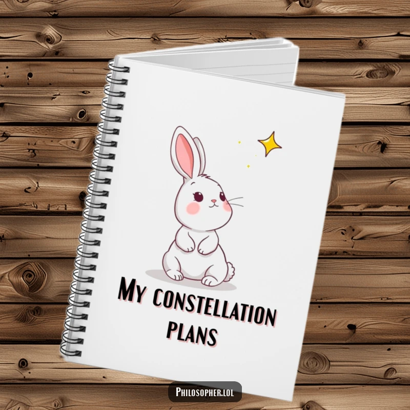 Funny rabbit notebook for jotting down dreams, featuring a bunny gazing at a distant star with humor.
