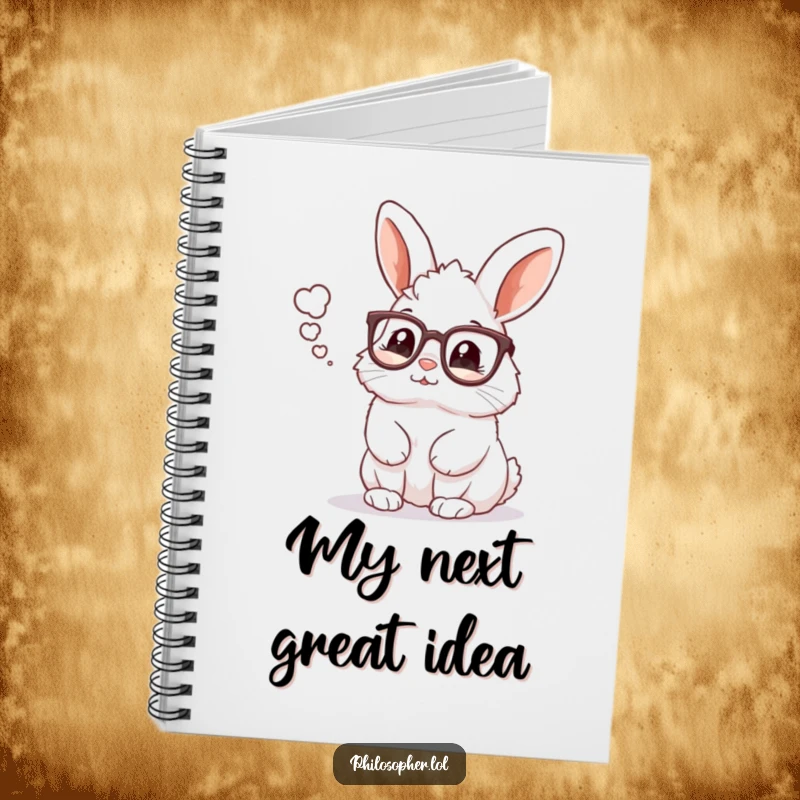 Funny rabbit in glasses thinking, lined notebook, intellectual stationery, great funny gift for note-takers.