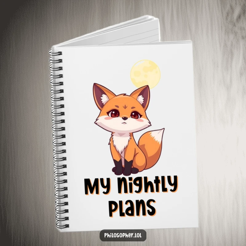 Funny notebook featuring a determined fox gazing at the moon, perfect for jotting down thoughtful ideas and musings.