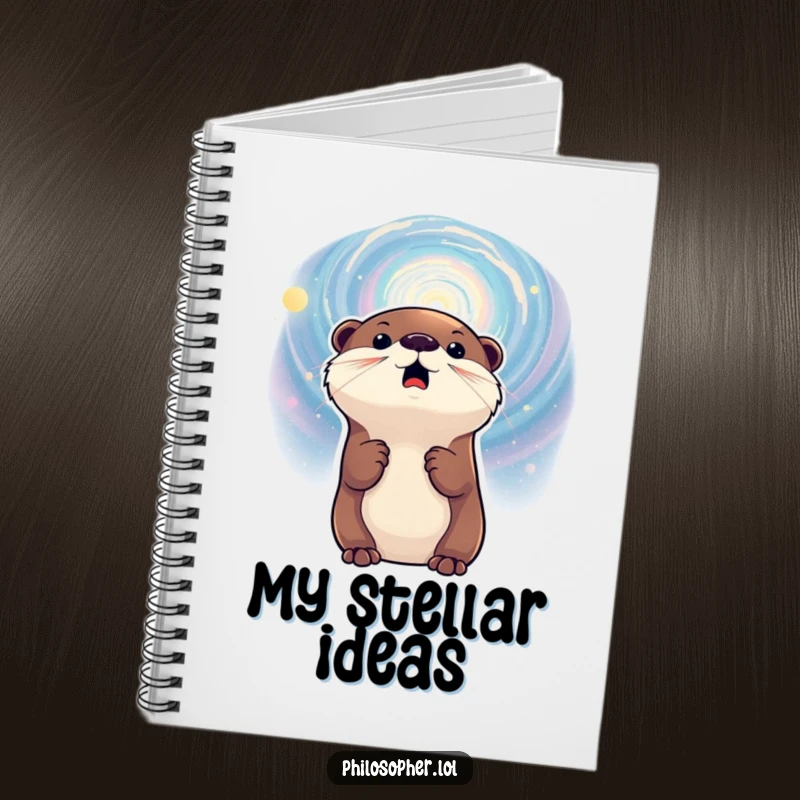 Funny notebook cover with an excited otter gazing at a galaxy, perfect for capturing notes and ideas with a space theme.