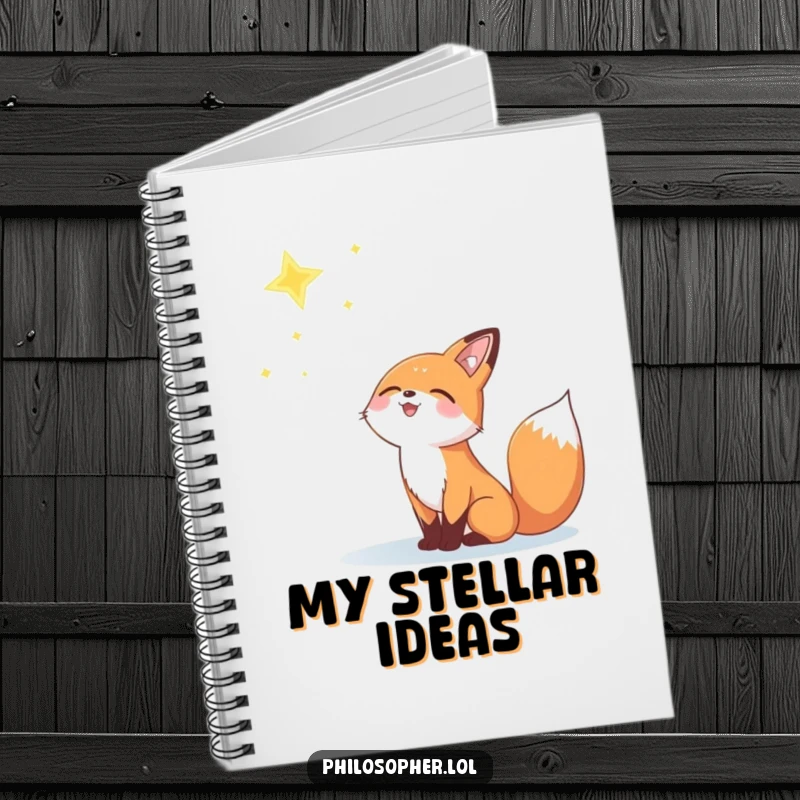 Funny notebook with a joyful fox gazing at a distant, twinkling star, perfect for journaling.