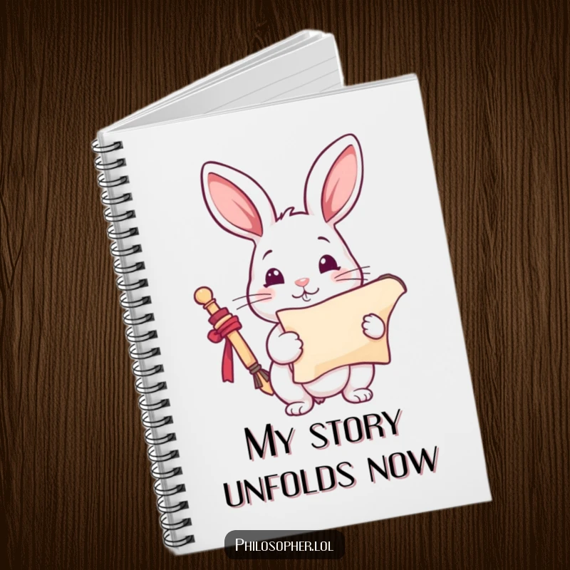 Funny Rabbit Notebook: A playful rabbit holds an inspired scroll. This humorous notebook is perfect for capturing creative ideas, a funny gift.