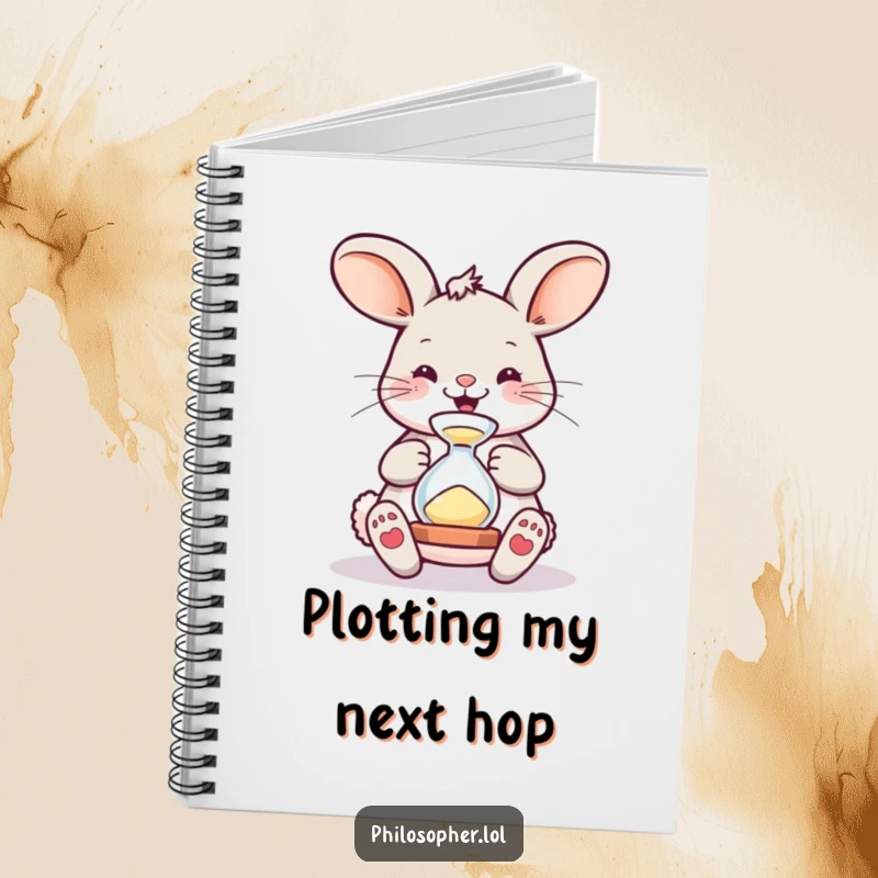 Funny Notebook: A journal with a bouncing bunny watching an hourglass, perfect for jotting down ideas with a side of playful humor.