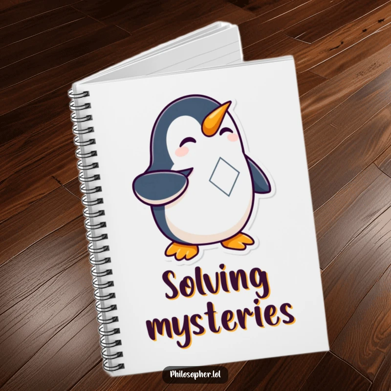 Funny Penguin Geometry Notebook featuring a curious penguin pointing at a complex shape, ideal for taking notes or sketching.