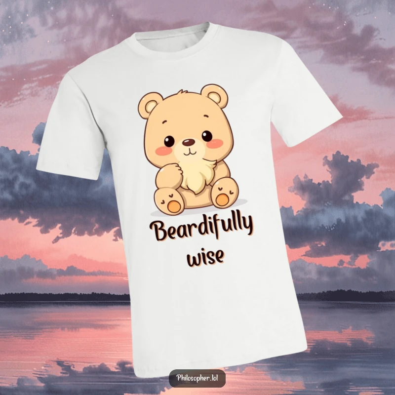 Funny bear stroking his beard, thoughtful animal graphic tee, dapper design, ideal funny gift.