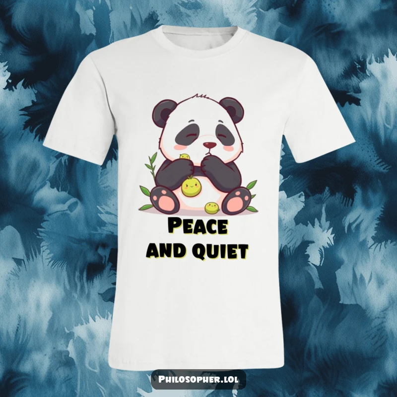 Funny t-shirt featuring a panda with a serious expression, contemplating a single pea with utmost importance and hilarious intensity.
