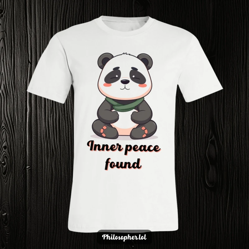 Funny t-shirt showcasing a brave panda meditating peacefully with closed eyes and a calm smile, perfect for relaxation and laughter.