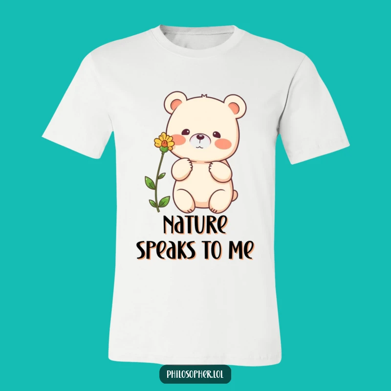 Funny Bear Flower T-Shirt: Beaming Bear Contemplating Nature, Soft & Comfy Funny Tee