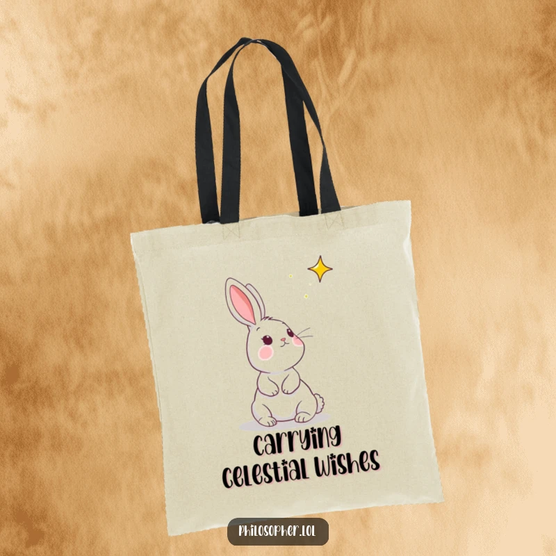 Funny rabbit tote bag with a playful bunny gazing at a star, a humorous and practical accessory for dreamers.
