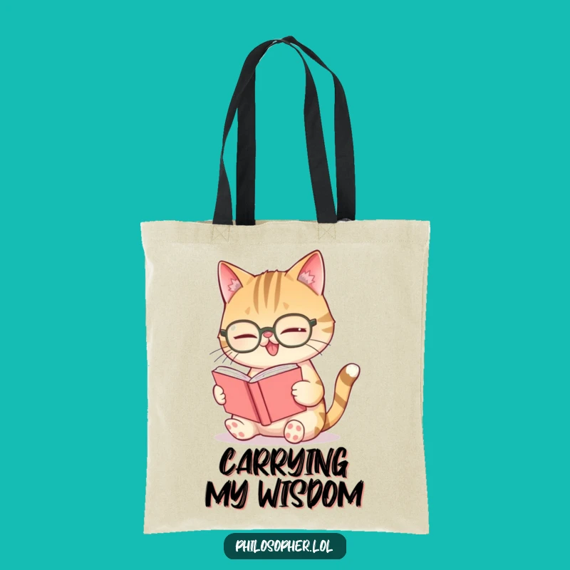 Funny Giggling Cat Spectacles Tote Bag: Carry Your Books with Intellectual Flair